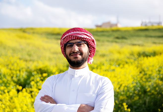 A male enjoys springtime outdoors