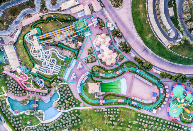 Aerial view of amusement park in Kuwait