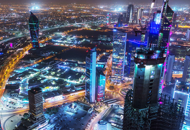 Kuwait City downtown from the rooftop with foggy weather