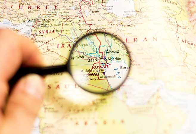 Kuwait on the map of the world