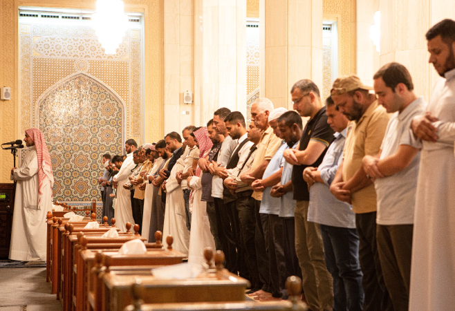 Muslim worshipers perform one of the five daily prayers at Kuwait's official Mosque