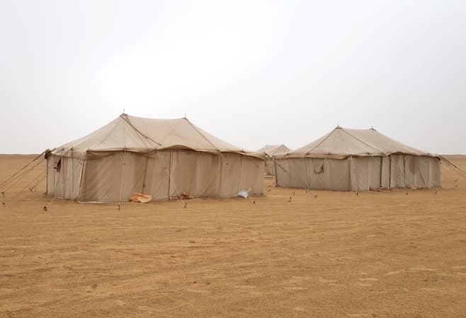 Tents in the desert in a gulf country, Kuwait. In this tent, people can have a rest in hot weather.