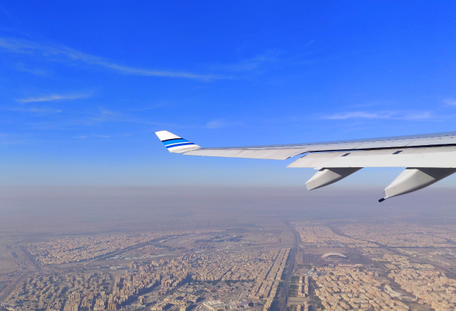 The take off of a Kuwait Airways Plane from the Kuwait International Airport